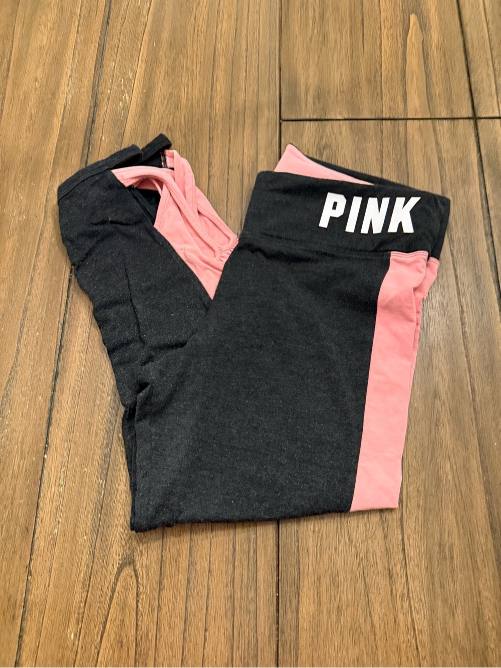 PINK Victoria's Secret Black Leggings with Pink Side Panels